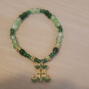 Green Beaded Bracelet with Gold Charm